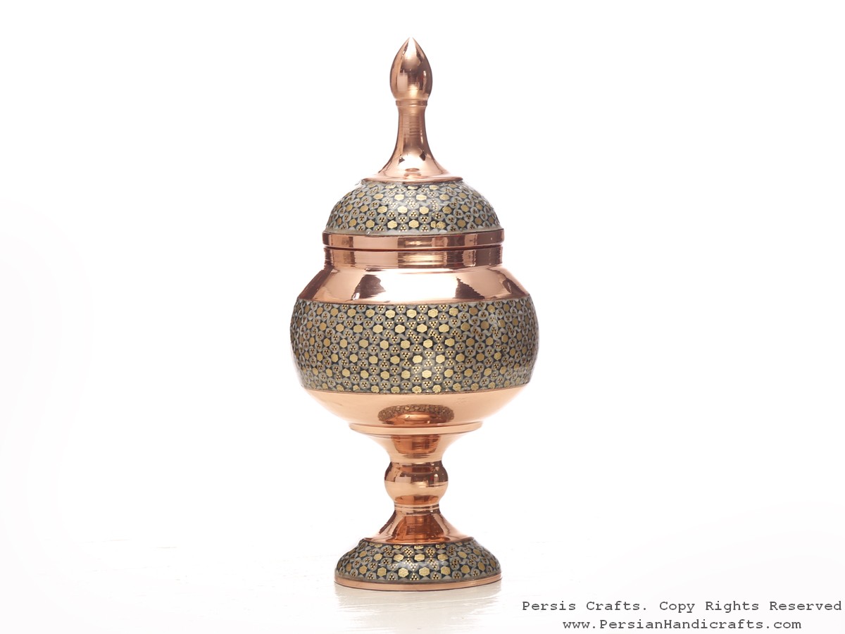 Partial Khatam on Copper Pedestal Bowl with Lid HKH3605 Persiada
